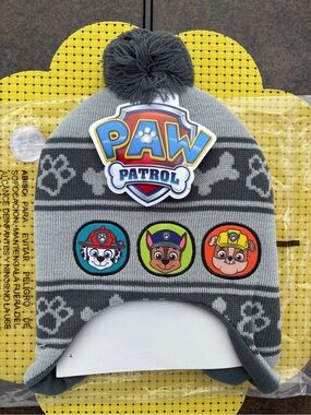 Nickelodeon Paw Patrol Gray Knit Beanie and mittens 2 piece set with Logo Patch